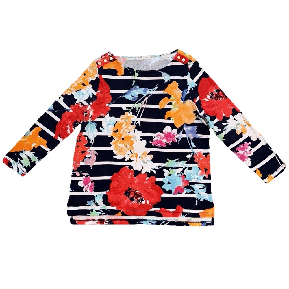 Signature Collection Women's M Top Multicolor Floral Striped Coastal Chic Resort